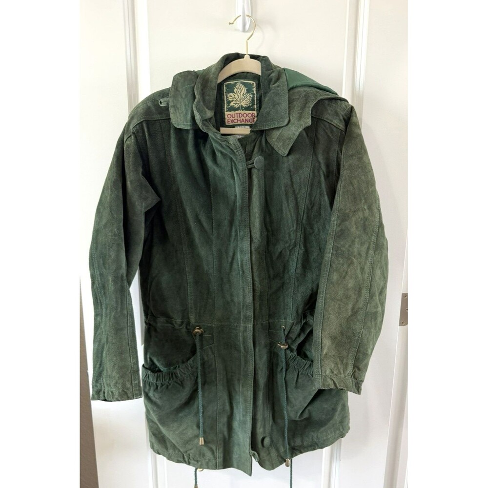 Vintage Outdoor Exchange Womens S(6-8) Green Suede Leather Jacket warm hooded